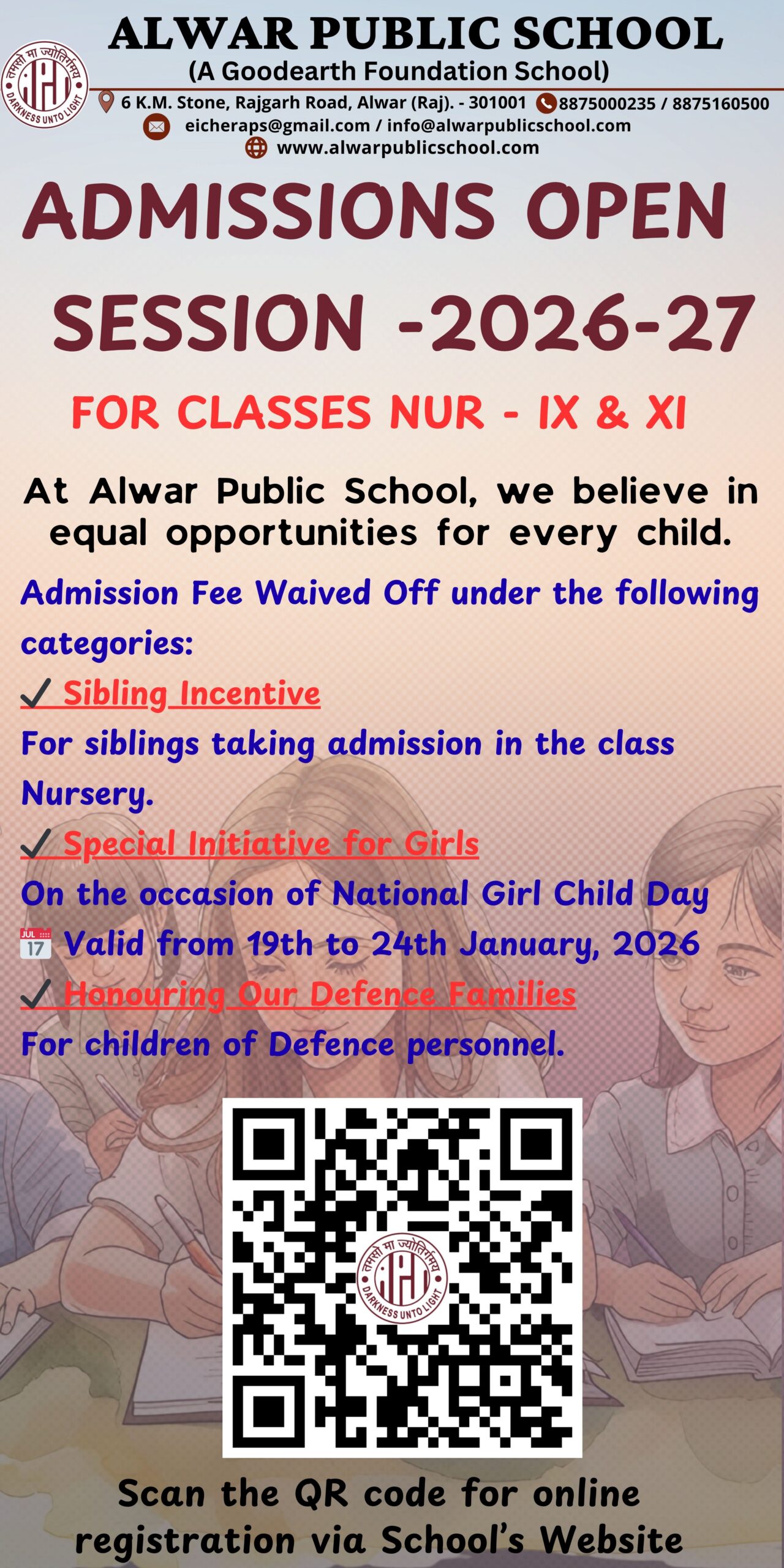 Admission week on National Girl Child Day 2026 at APS